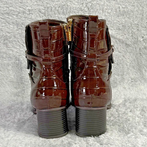 Anne Klein Makanda Ankle Boots Brown Croc Women's Size 8.5 Strappy Booties iFlex - Picture 6 of 11